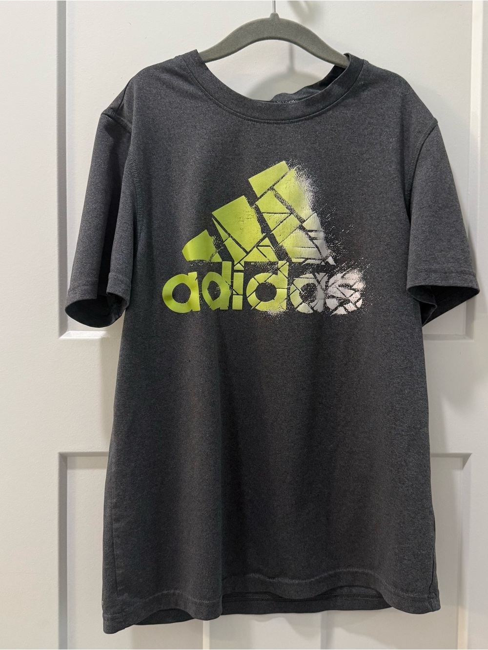 Adidas Kids' Gray T-Shirt with Lime Logo Size Medium